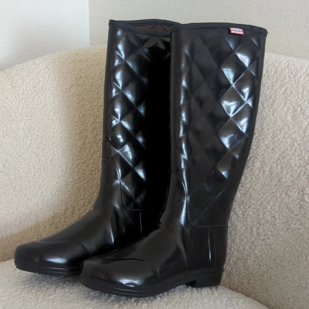 Hunter Black Women's Sandhurst Savoy Riding Rain Boot Quilted Black - Picture 1 of 9